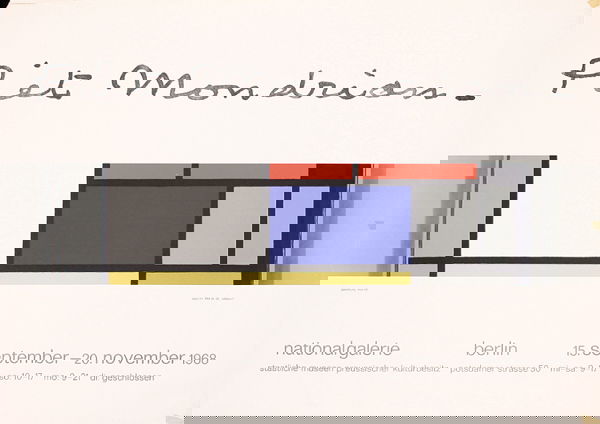 OLD Max Bill Poster 1960s Piet Mondrian: Bill, Max 1908 - 1994Piet MondrianOffset 196823.2 x 33 in. (59 x 84 cm)no information(B+) three tape stains at the right edge, small paper loss in the top left corner, tiny tears in the top marginEsti