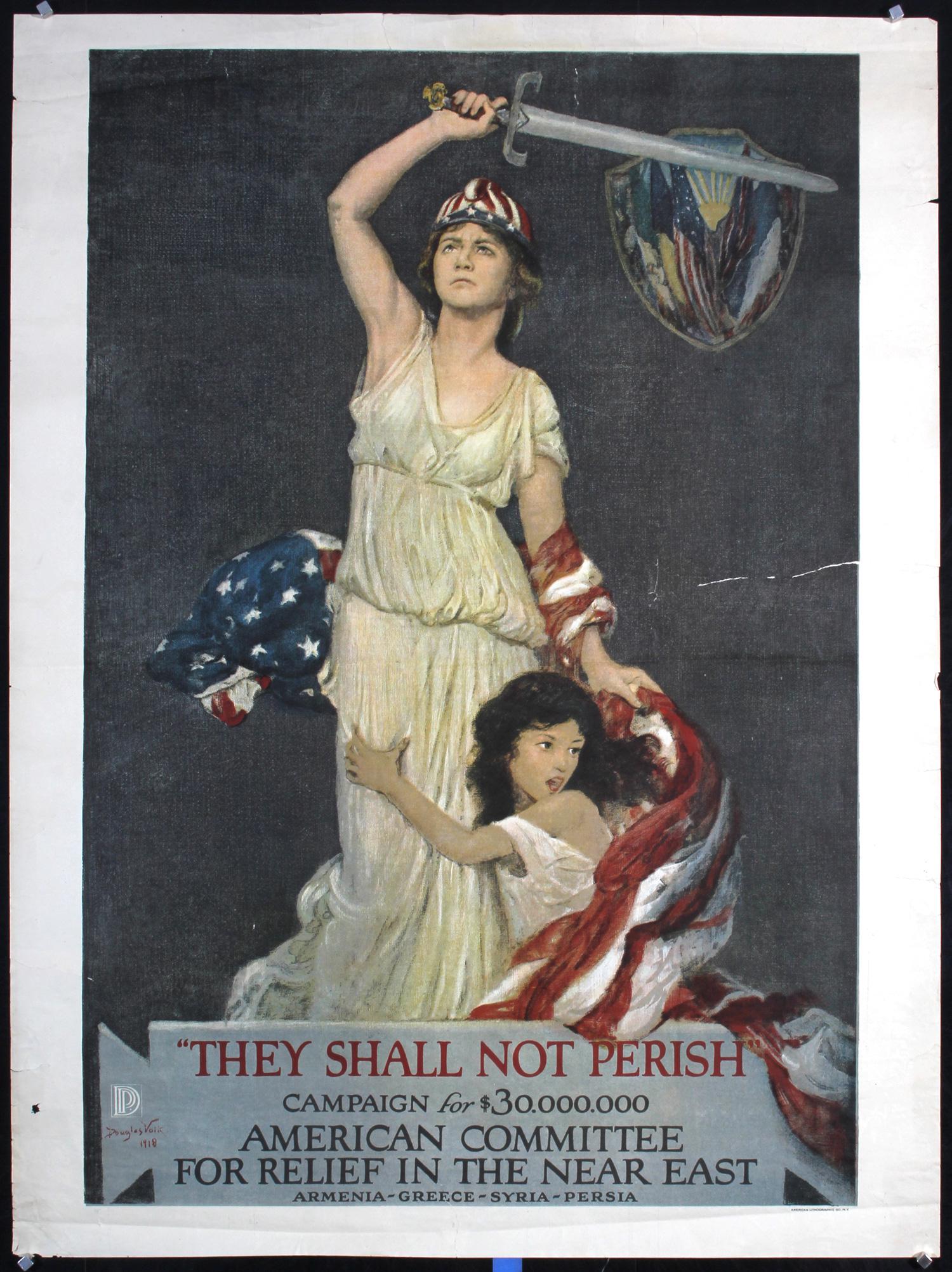 Original Vintage US WW I Poster They Shall Not Perish: Volk, Douglas 1856 - 1935They Shall Not PerishLetterpress Print 191840.1 x 29.9 in. (102 x 76 cm)Printer: American Lithographic Co., New YorkCondition Details: (B) was folded horiz., tears and minor c