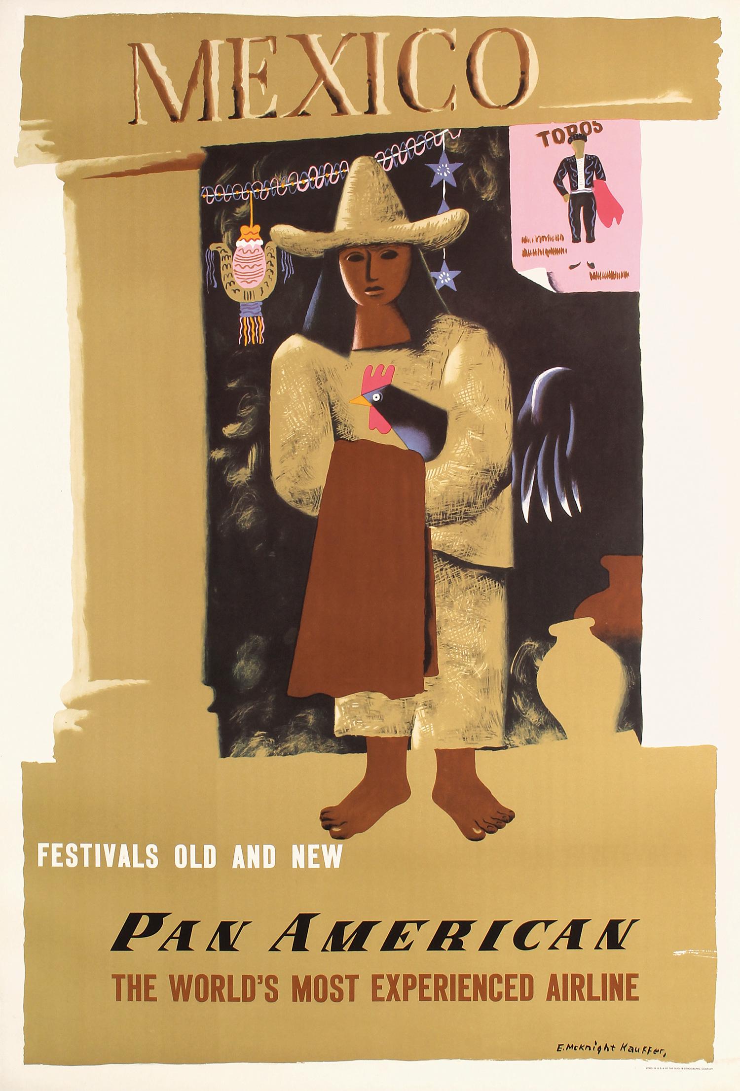Original 1940s/50s Pan Am Mexico Travel Poster KAUFFER (1 of 1)