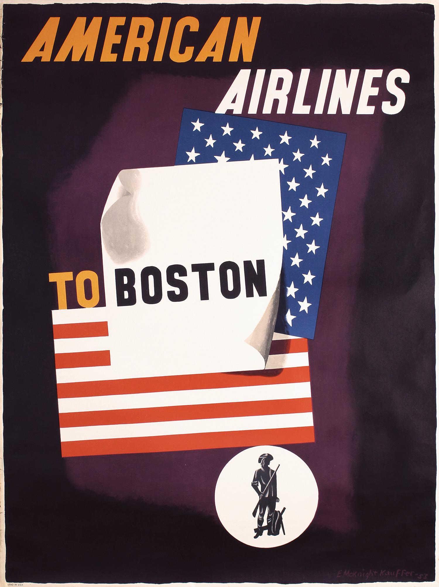 Original 1950s Airline Travel Poster KAUFFER Boston (1 of 1)