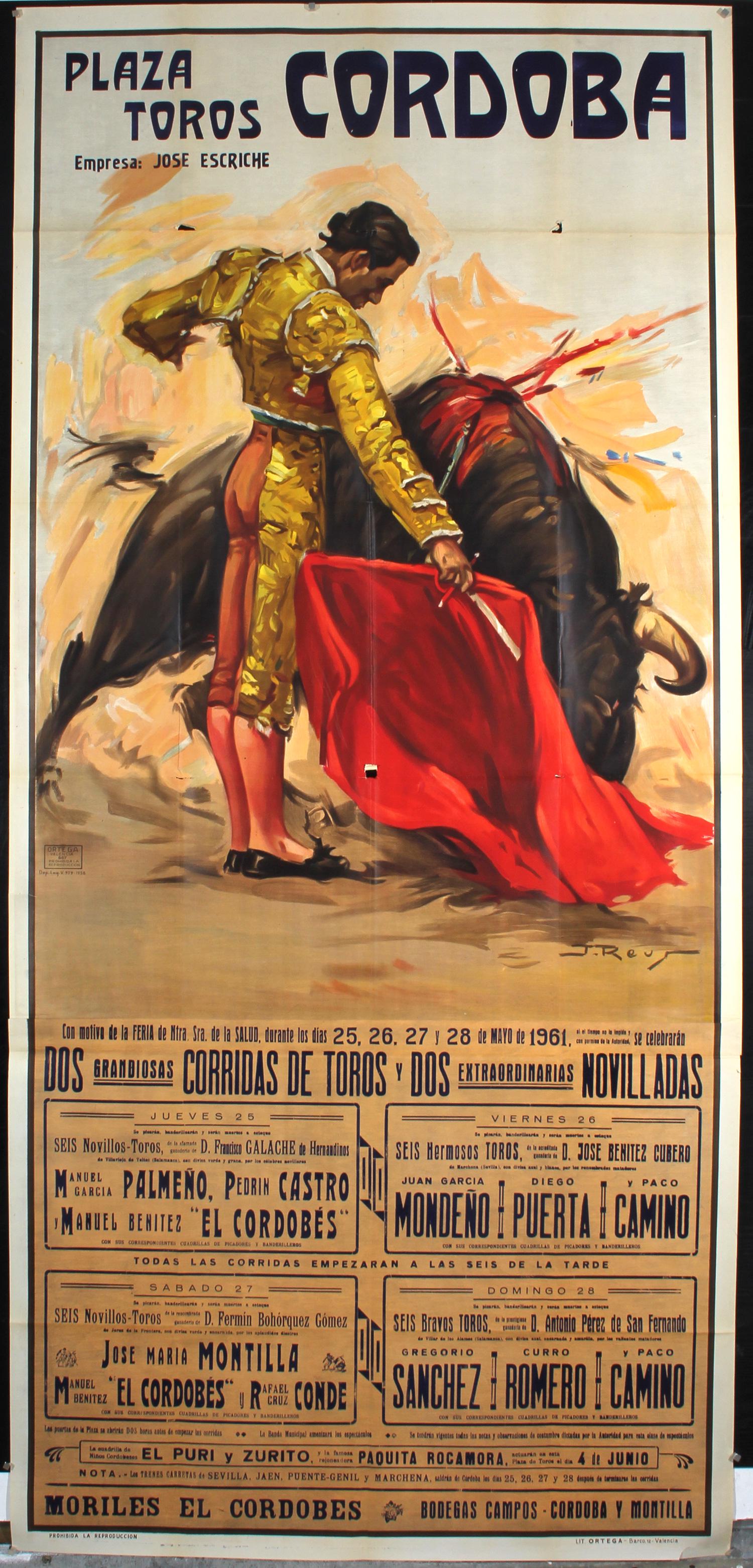 Large Original 1960s Spanish Matador Bullfight Poster (1 of 1)