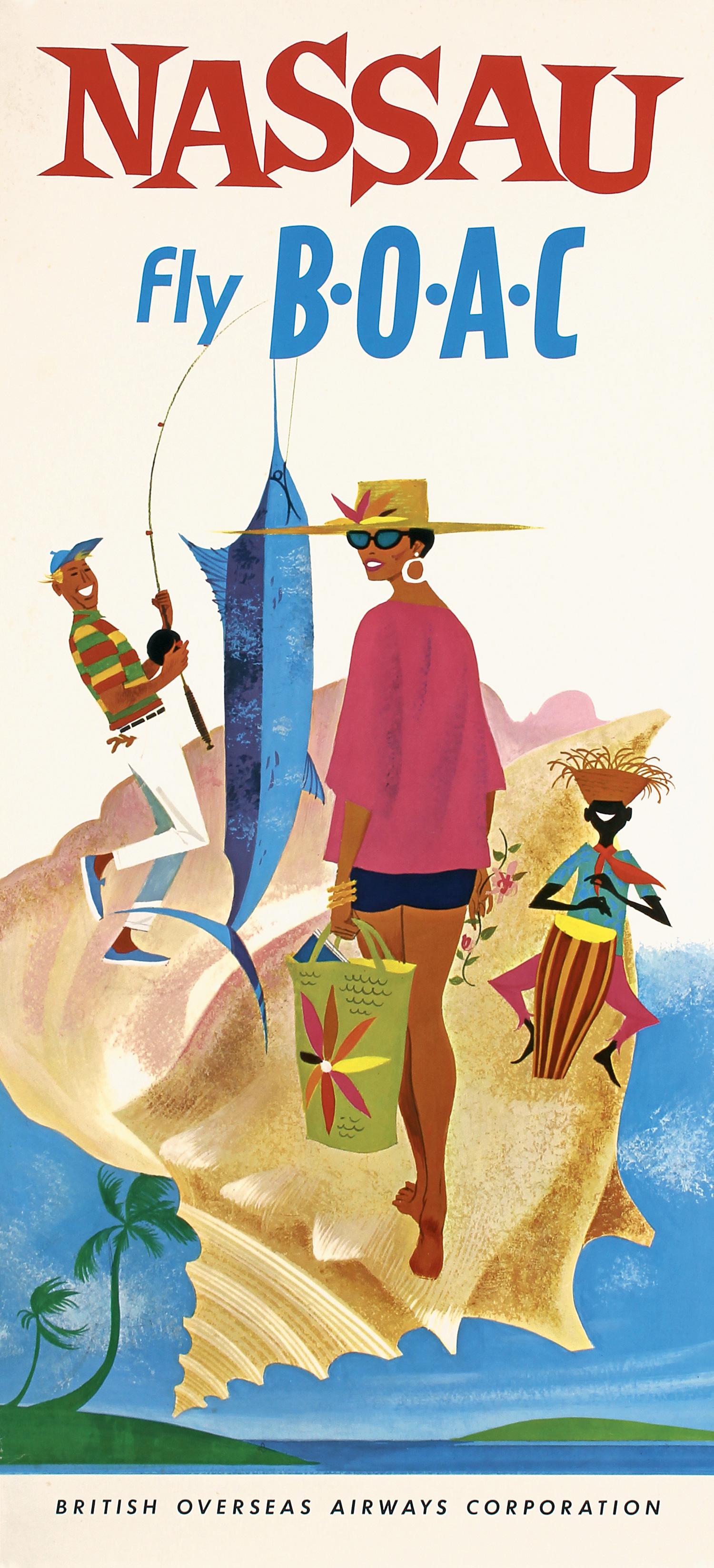 Original Vintage 1950s BOAC Travel Poster Nassau Bahama (1 of 1)
