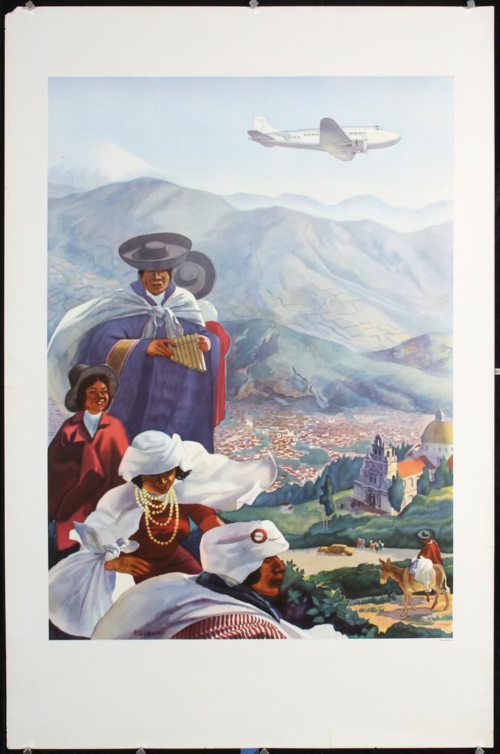 Original 1930s Pan Am Ecuador Travel Poster LAWLER Art (1 of 1)
