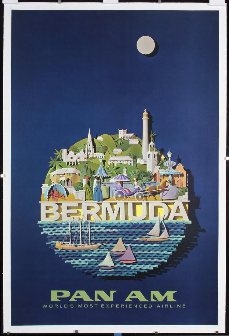 Original Vintage 1950s Pan Am Air Bermuda Travel Poster (1 of 1)