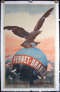 Original 1890s Fernet Branca Italian Liquor Poster: Anonymous - Italy Fernet Branca Letterpress Print ca. 1895 196 x 122 cm Printer: no information Condition Details: (B) linen-backed, was in four sheets, tears and repaired losses at the edges and