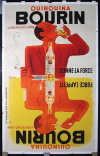 Huge Original 1930s French Quinquina Poster Bellenger: Bellenger, Jacques 1903 - 1984 Quinquina Bourin Lithograph 1936 200 x 124 cm Printer: De la Vasselais, Paris Condition Details: (B+/A-) linen-backed, was in two sheets, horiz. printer's creases /