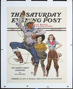 Original 1930s Saturday Evening Post Poster Cowboy: Davis, Floyd The Saturday Evening Post (Lasso Tricks) Letterpress Print 1939 71 x 56 cm Printer: no information Condition Details: (A) linen-backed, tiny edge tears