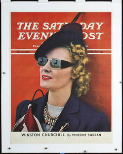 Original 1930s Saturday Evening Post Poster: Sozio, A.F. The Saturday Evening Post (Woman at Football Game) Letterpress Print 1939 71 x 56 cm Printer: no information Condition Details: (A) linen-backed, small tears and minimal staining at the