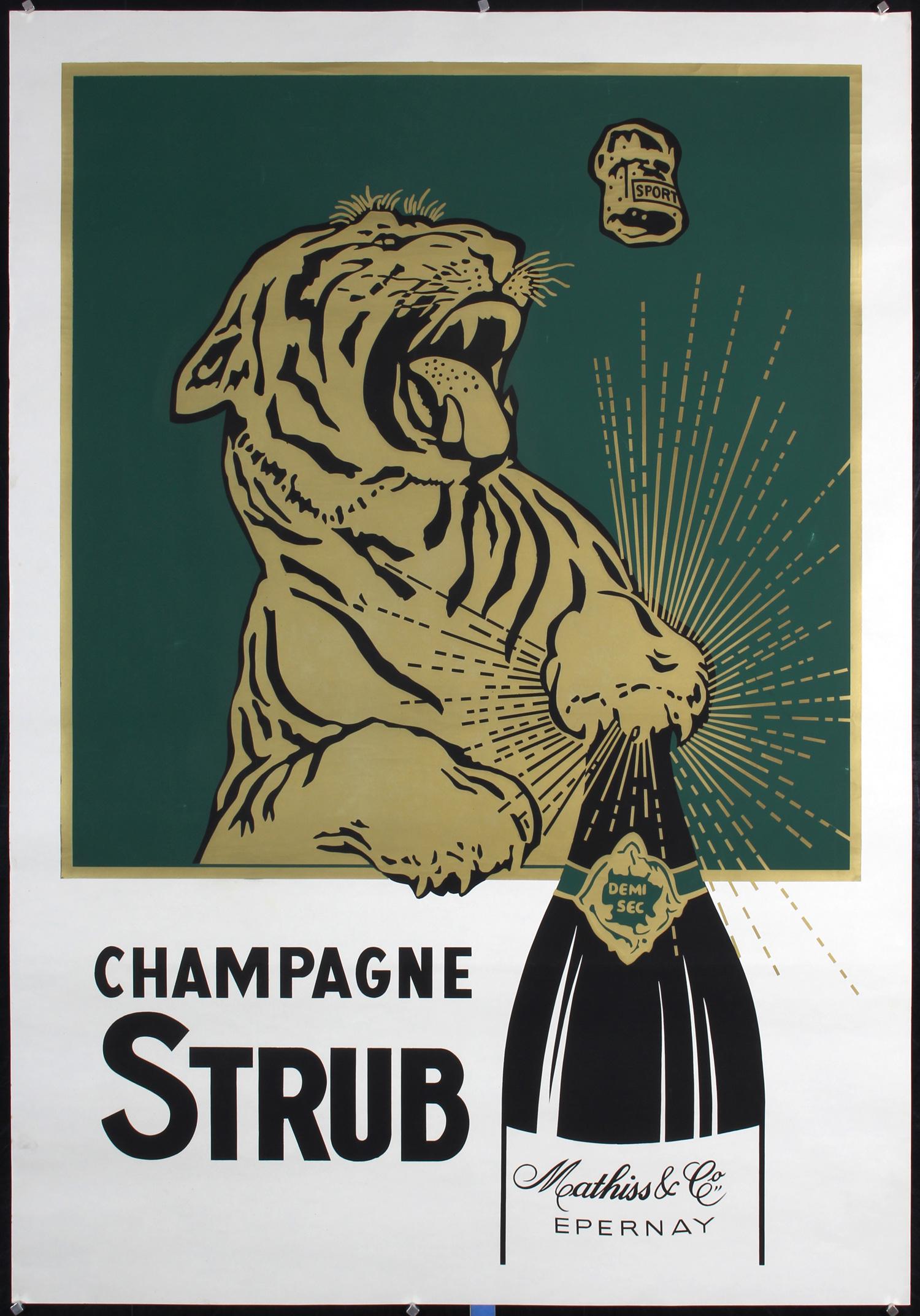 Original 1980s/90s Modern Champagne Strub Tiger Poster (1 of 1)