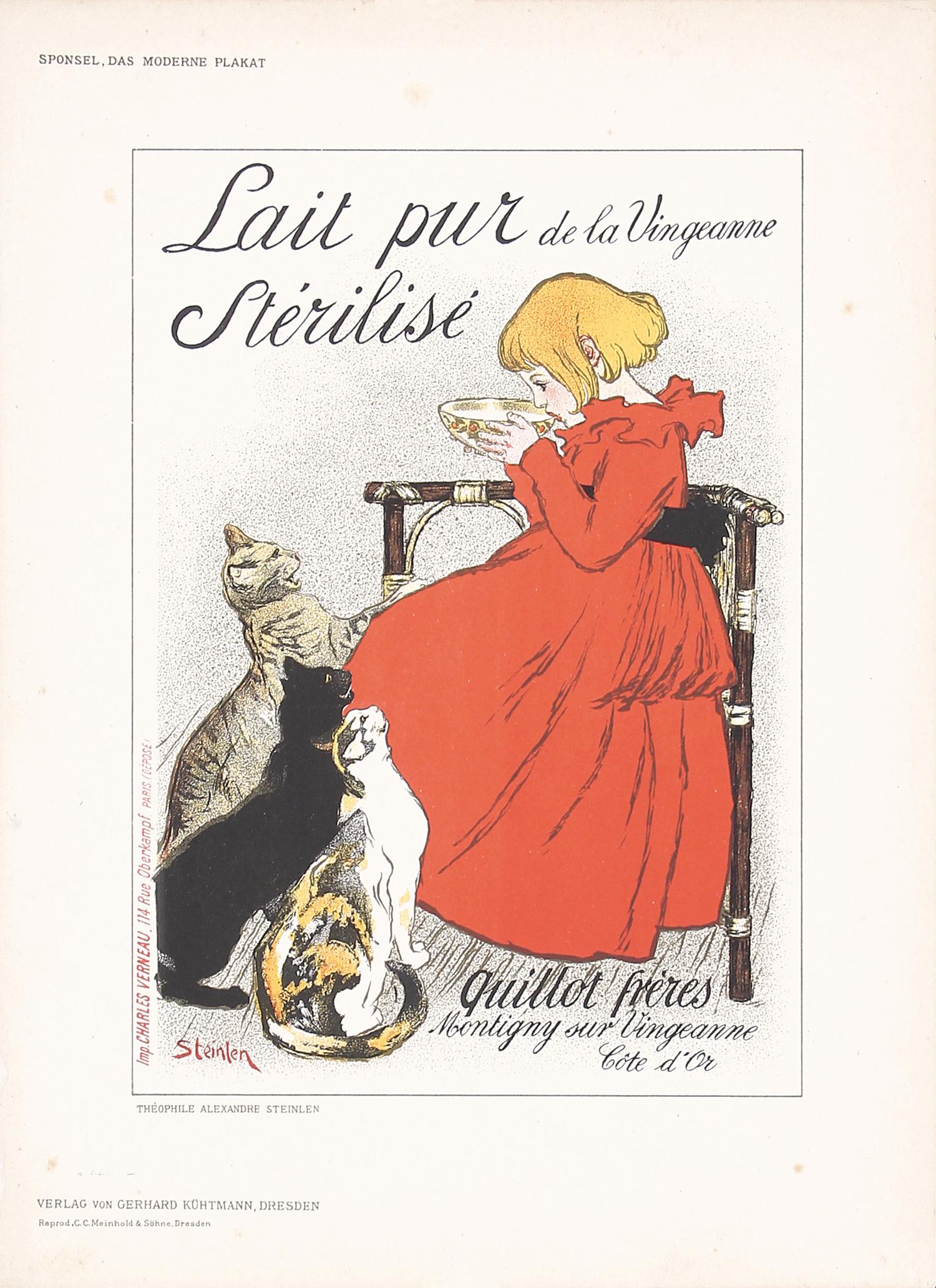 Original 1890s Steinlen Cat Print Moderne Plakat LAIT (1 of 1)