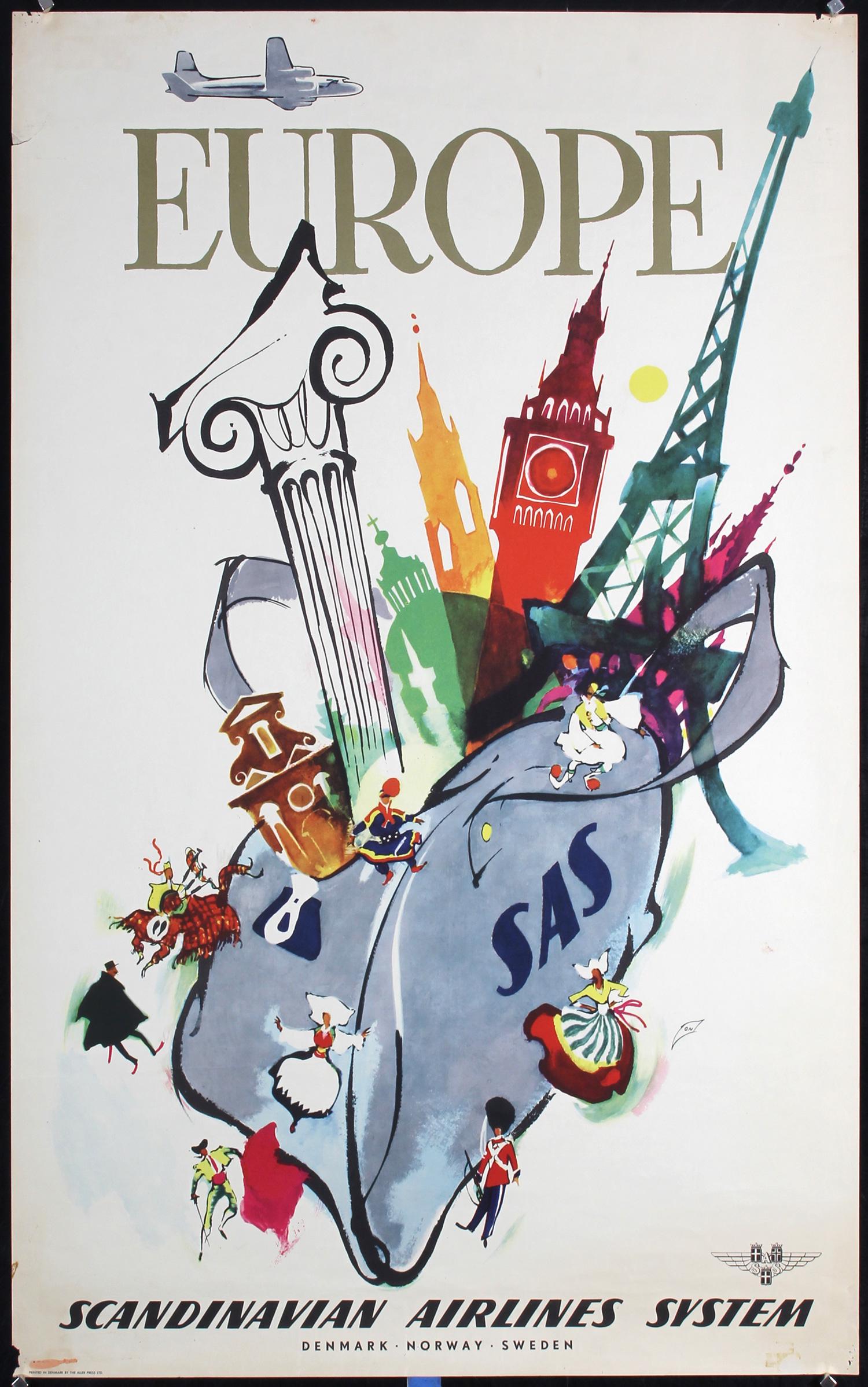 Original 1950s SAS Airline Travel Poster Europe NIELSEN (1 of 1)