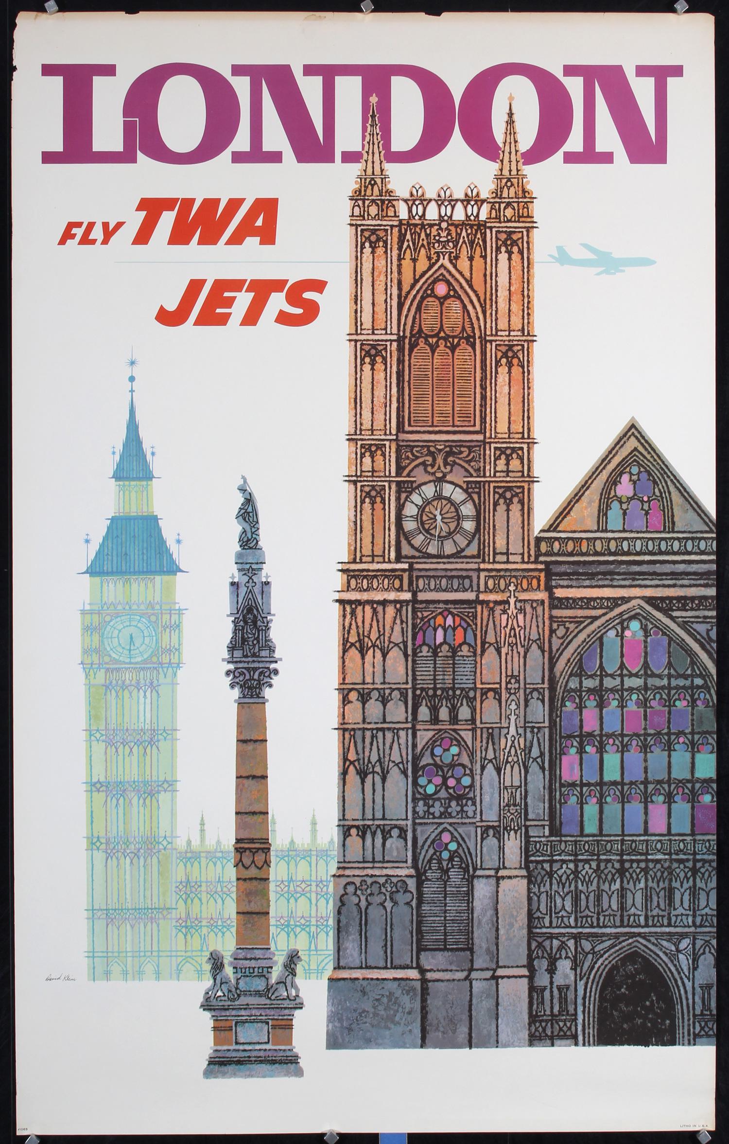 Original 1960s TWA London Travel Poster DAVID KLEIN (1 of 1)
