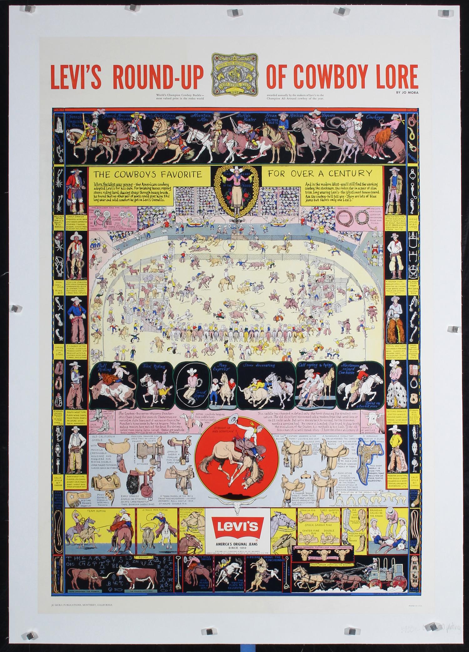 Original 1970 Jo Mora LeviÂ´s Jeans Cowboy Map Poster (1 of 1)