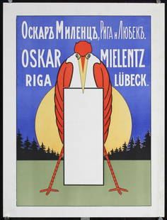 Original 1890s Art Nouveau Oskar Mielentz Poster: Anonymous Oskar Mielentz - Riga Lubeck Letterpress Print ca. 1898 22.8 x 17.3 in. (58 x 44 cm) Printer: no information Condition Details: (A-) on Japan, minimal tears, creasing and staining at the