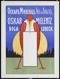 Original 1890s Art Nouveau Oskar Mielentz Poster: Anonymous Oskar Mielentz - Riga Lubeck Letterpress Print ca. 1898 22.8 x 17.3 in. (58 x 44 cm) Printer: no information Condition Details: (A-) on Japan, minimal tears, creasing and staining at the