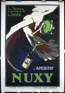 Original 1920s/30s French Liquor Poster APERITIF NUXY: Favre, G. L´Aperitif Nuxy Lithograph ca. 1930 62.9 x 43.3 in. (160 x 110 cm) Printer: Gaillard, Paris Condition Details: (A-) on linen, minor creasing#France #Food & Beverages #Alcohol #Eagles