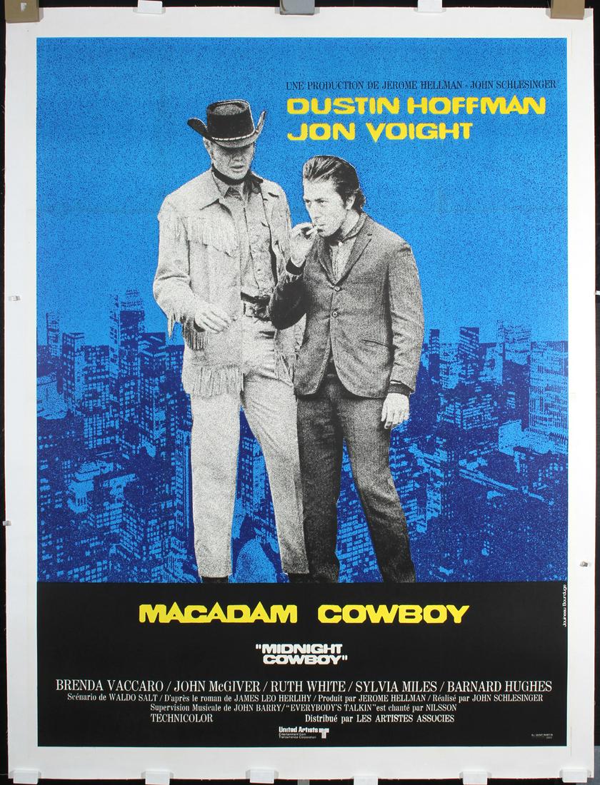 Original 1960s French Midnight Cowboy Poster ON LINEN (1 of 1)