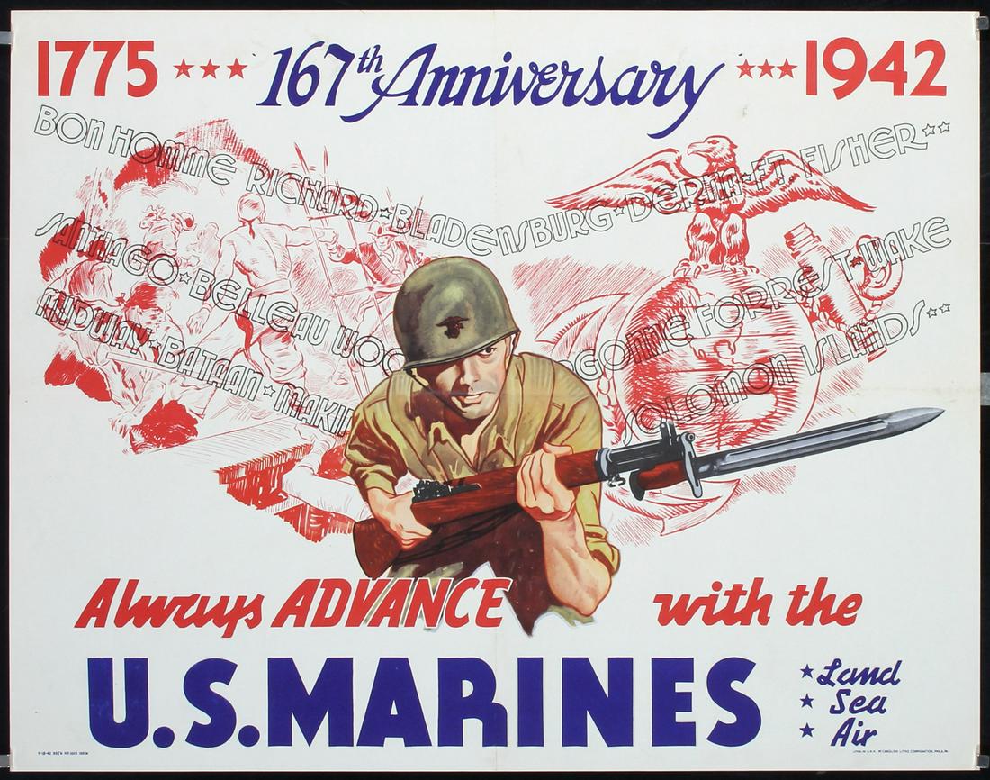 Original 1940s World War II Marines Anniversary Poster (1 of 1)