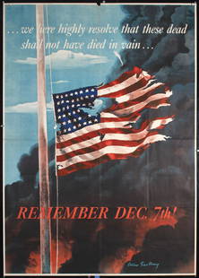 Original Vintage US WW II Poster Pear Harbor December 7: Saalburg, Allen R. 1899 -Remember Dec. 7th (Largest Version)Offset 194255.9 x 40.1 in. (142 x 102 cm)Printer: U.S. Government Printing OfficeCondition Details: (B+) was folded, corner needle hole loss