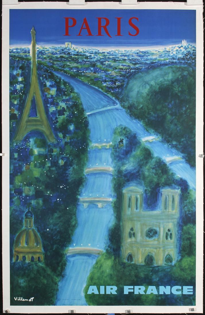 Original 1960s Air France PARIS Travel Poster VILLEMOT (1 of 1)