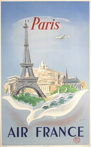 Original Vintage 1950s Air France Paris Travel Poster