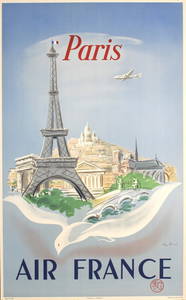 Original Vintage 1950s Air France Paris Travel Poster