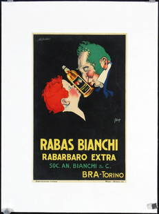 Original Vintage 1920s/30s Mauzan Rabas Bianchi Print: Mauzan, Achille Lucien 1883 - 1952 Rabas Bianchi (2 Prints) Lithograph ca. 1930 10.2 x 6.2 in. (26 x 16 cm) Printer: Maga, Milano Condition Details: (A-) mounted on linen, minor scratch in the