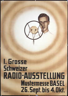 Rare Original 1920s Swiss Radio Exhibition Poster: Anonymous - Switzerland Schweizer Radio-Ausstellung - Basel Lithograph 1925 49.9 x 35 in. (127 x 89 cm) Printer: W. Wassermann, Basel Condition Details: (B+) oJ, minor tears and one tiny loss at the