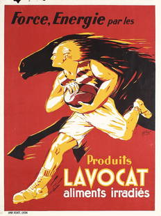 Original Vintage 1950s French Sports Poster FOOTBALL: Prost, H. Produits Lavocat Lithograph ca. 1950 36.2 x 27.1 in. (92 x 69 cm) Printer: Fort, Lyon Condition Details: (B+) diagonal creases, small edge tears, small losses in the top margin#France