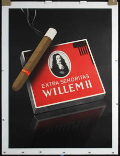 Original 1950s Dutch Cigar Poster Willem Extra Senorita: Anonymous - NetherlandsWillem II - Extra SenoritasOffset ca. 195845.2 x 33 in. (115 x 84 cm)Printer: no informationCondition Details: (A-) was folded, mounted on linen, minimal pencil strikes in cente