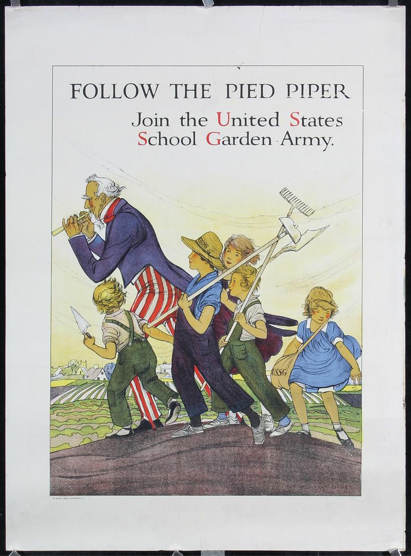 Original American WW I Uncle Sam Pied Piper Poster (1 of 1)