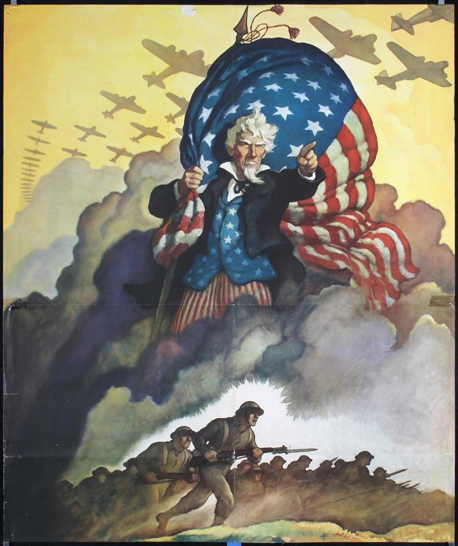 Original US WW II Poster Uncle Sam Wyeth Trimmed + 2 (1 of 3)