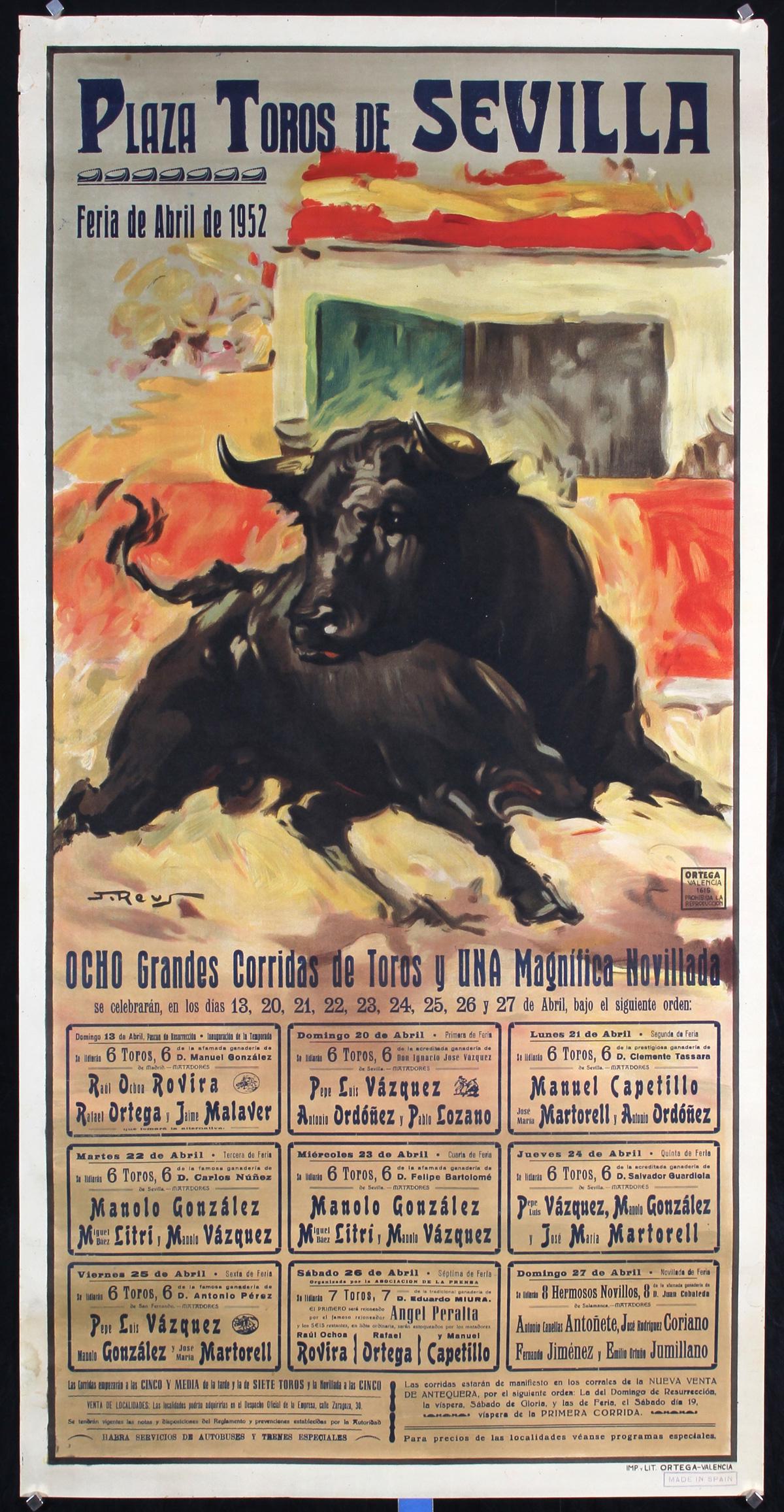 Original Vintage 1950s Spanish Matador Bullfight Poster (1 of 1)