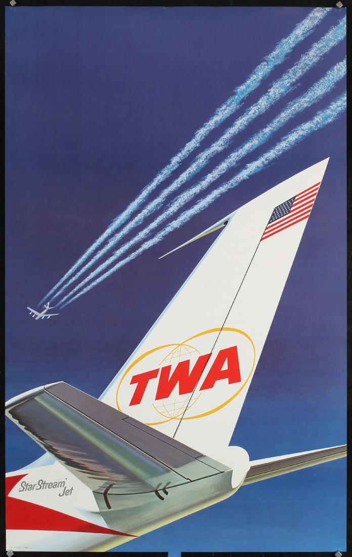 Original 1960s TWA Stream Jet Airline Travel Poster (1 of 1)