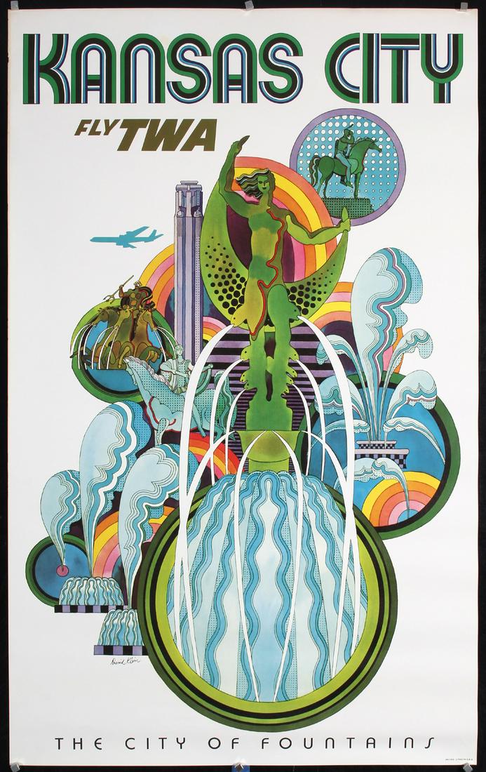Original 1960s DAVID KLEIN TWA Travel Poster Kansas City (1 of 1)