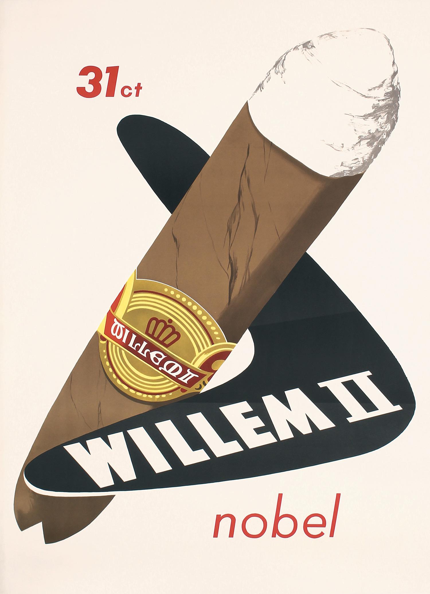 Original Vintage 1950s Dutch Cigar Poster Willem II