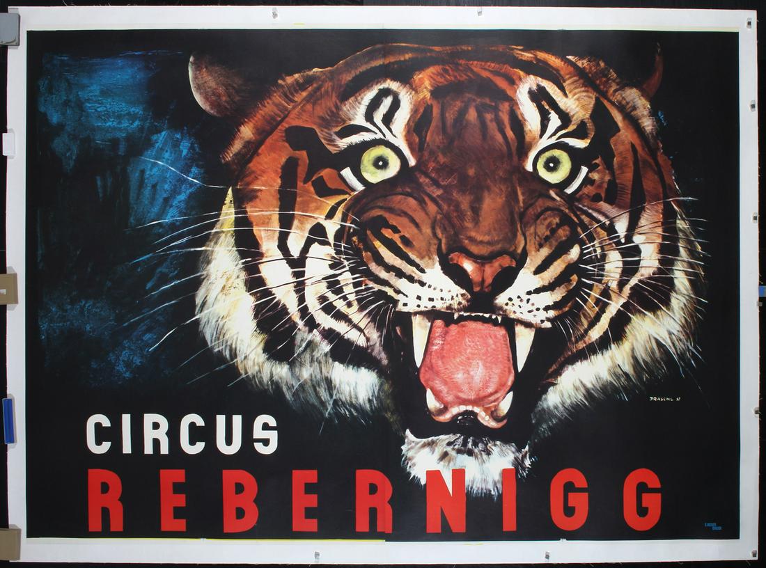LARGE Original 1950s Circus Rebernigg Poster TIGER (1 of 1)