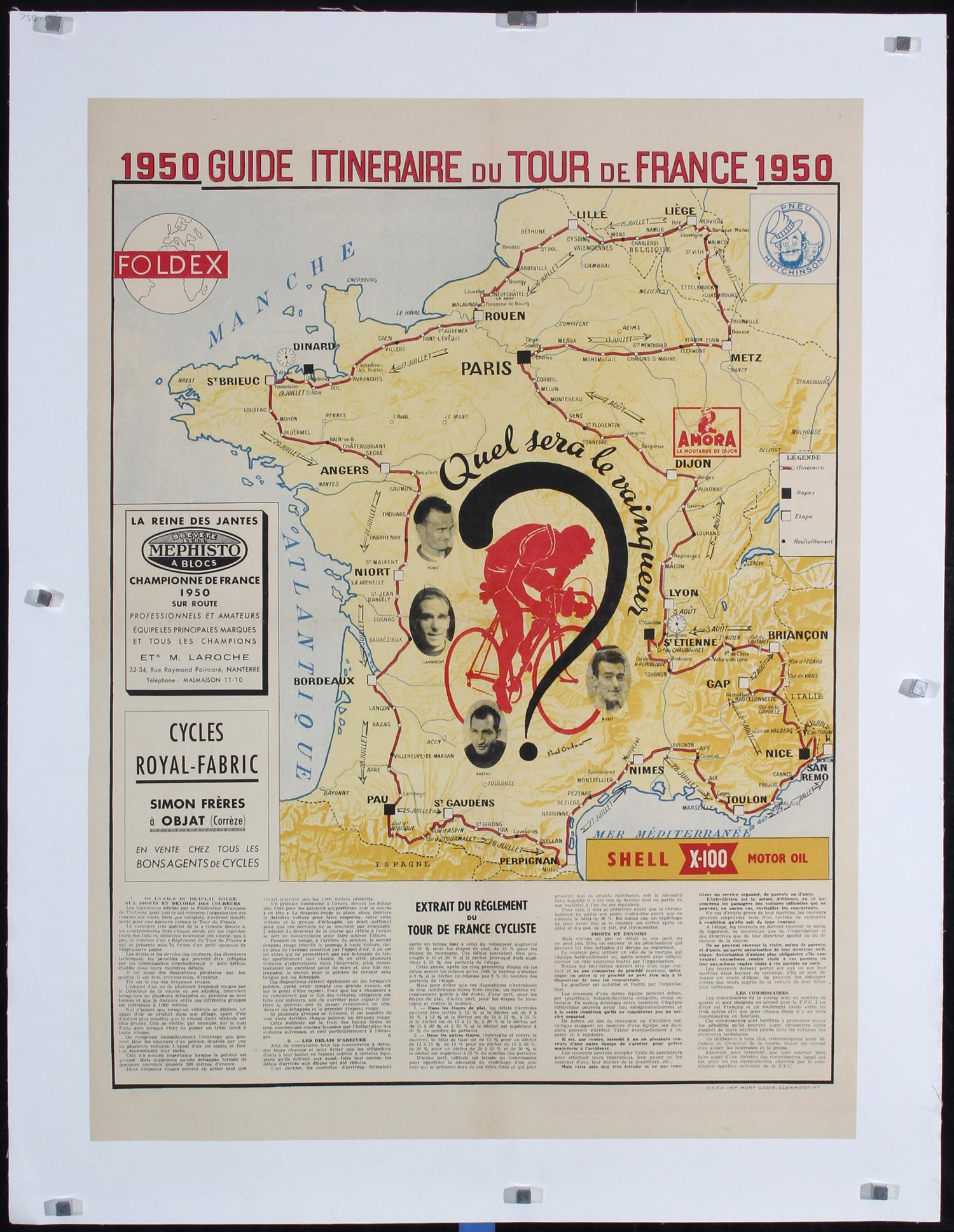 Original Vintage 1950s Tour de France Map Poster Route (1 of 1)