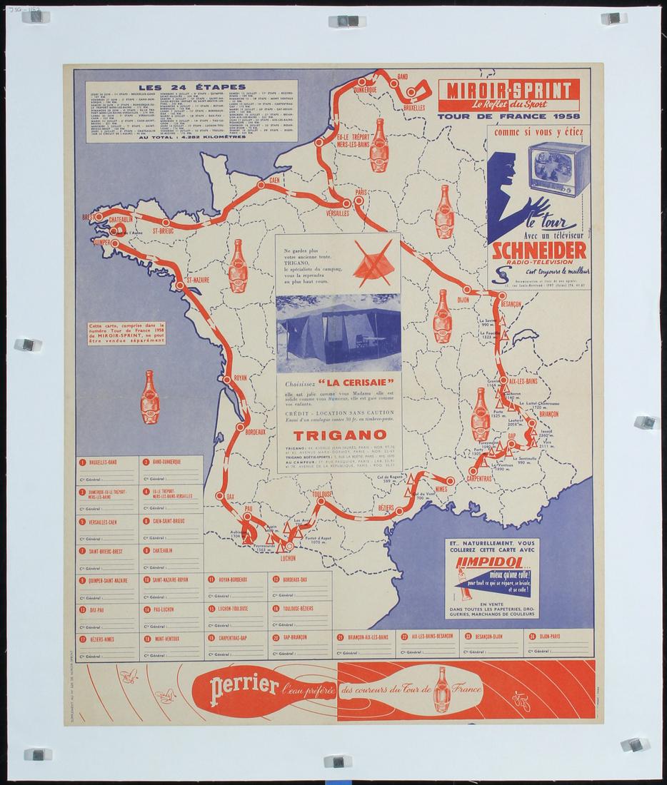 Original Vintage 1950s Tour de France Map Poster Route (1 of 1)