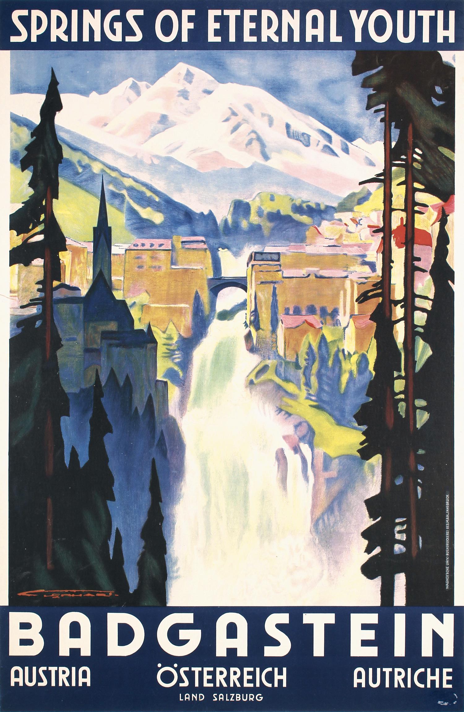 Original Vintage 1950s Austrian Travel Poster Bad Gaste (1 of 1)