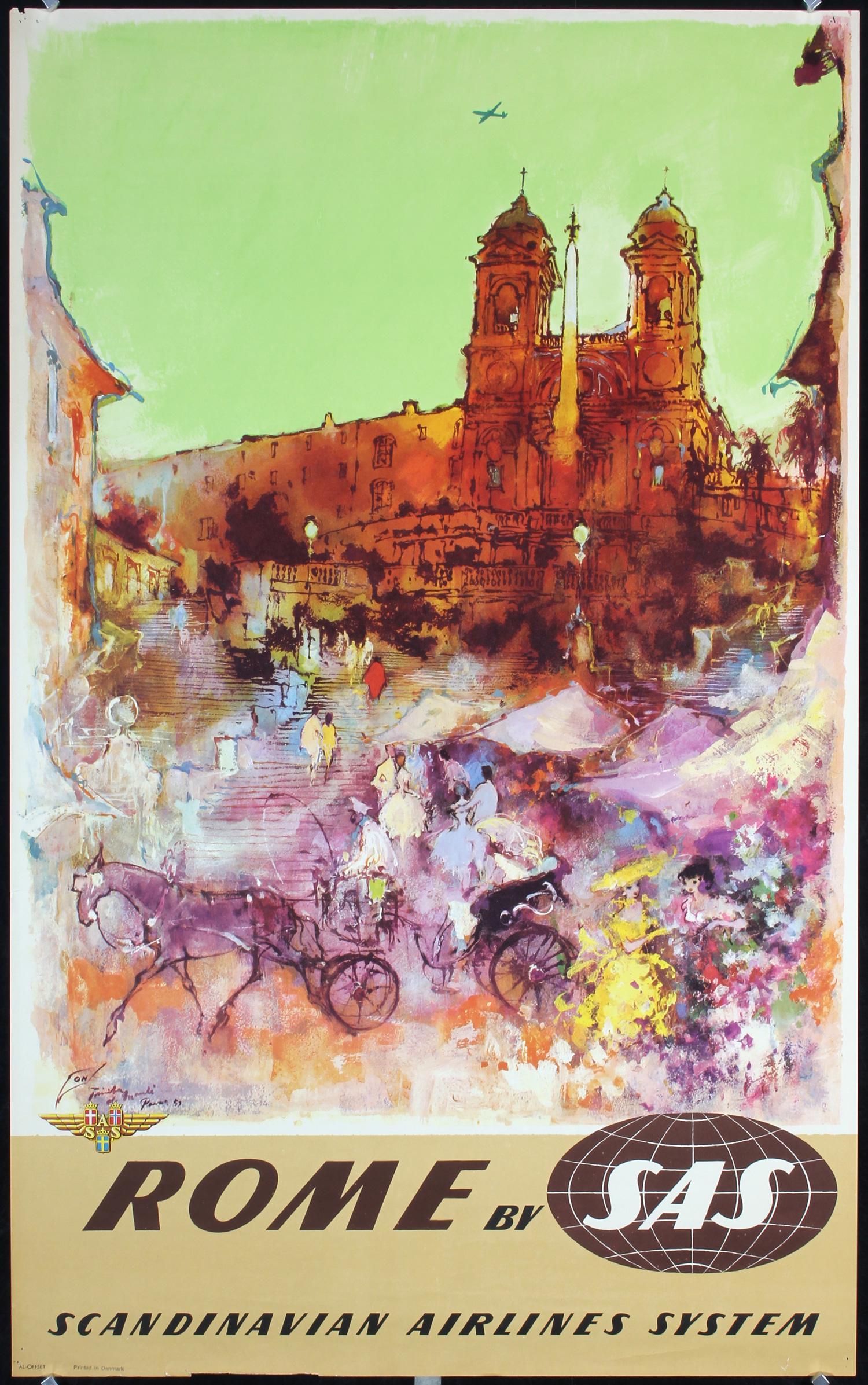 Original Vintage 1950s SAS Airline Travel Poster ROME (1 of 1)