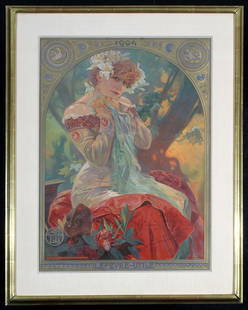 RARE ORIGINAL 1903 Alphonse Mucha Sarah Bernhardt Poster HAND-SIGNED: Mucha, Alfons Maria 1860 - 1939Lefevre-Utile - Sarah BernhardtLithograph 190327.5 x 20 in. (70 x 51 cm)Printer: F. Champenois, ParisCondition Details: (A-/B+) framed, not inspected outside of the