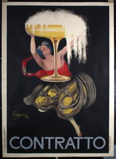 Original 1922 Cappiello Contratto Champagne Poster 2-SH: Cappiello, Leonetto 1875 - 1942Contratto (2-Sheet Version)Lithograph 192277.9 x 55.1 in. (198 x 140 cm)Printer: Les Nouvelles Affiches Cappiello, Paris-TorinoCondition Details: (A) backed on linen,