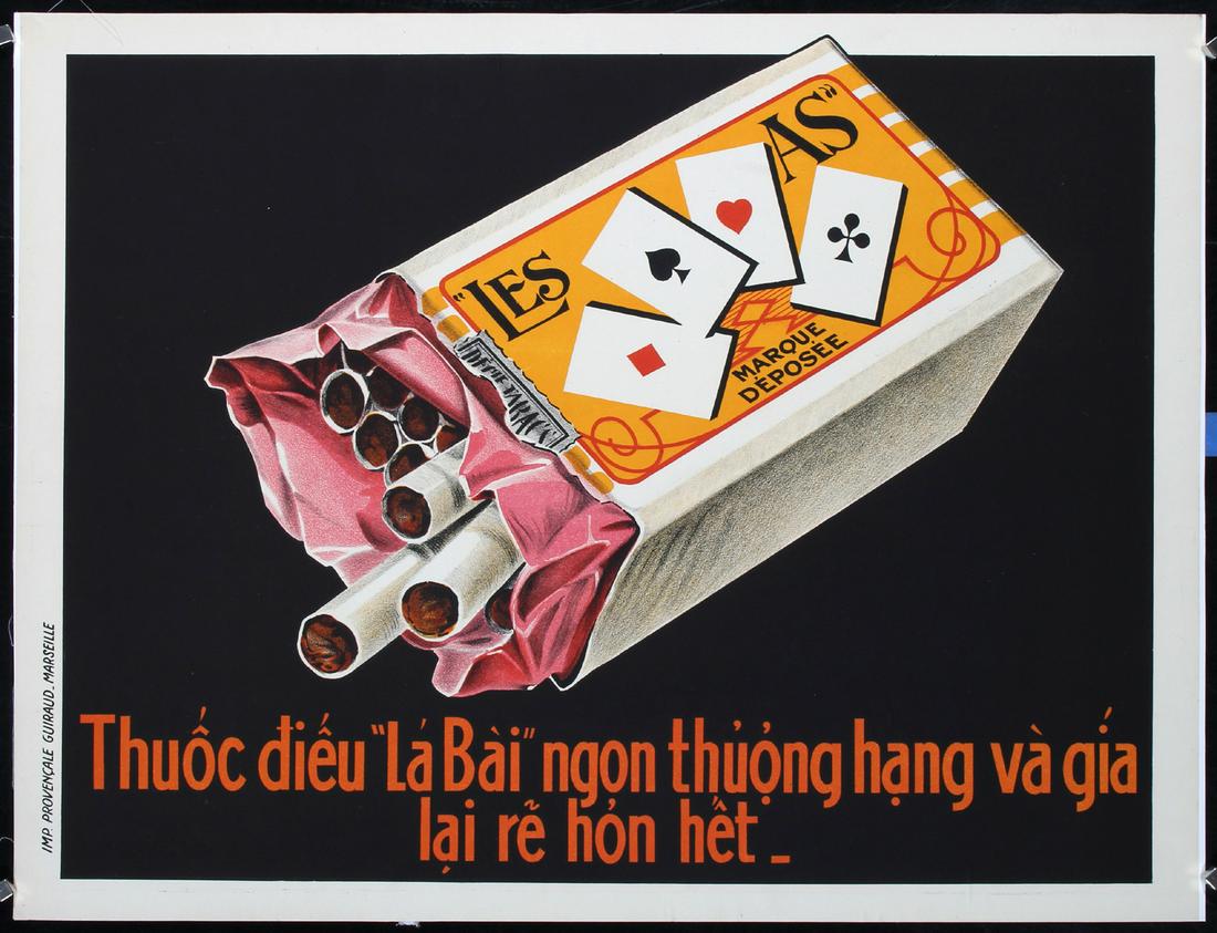 Original ca. 1920s Vietnamese Cigarette Poster Les As (1 of 1)