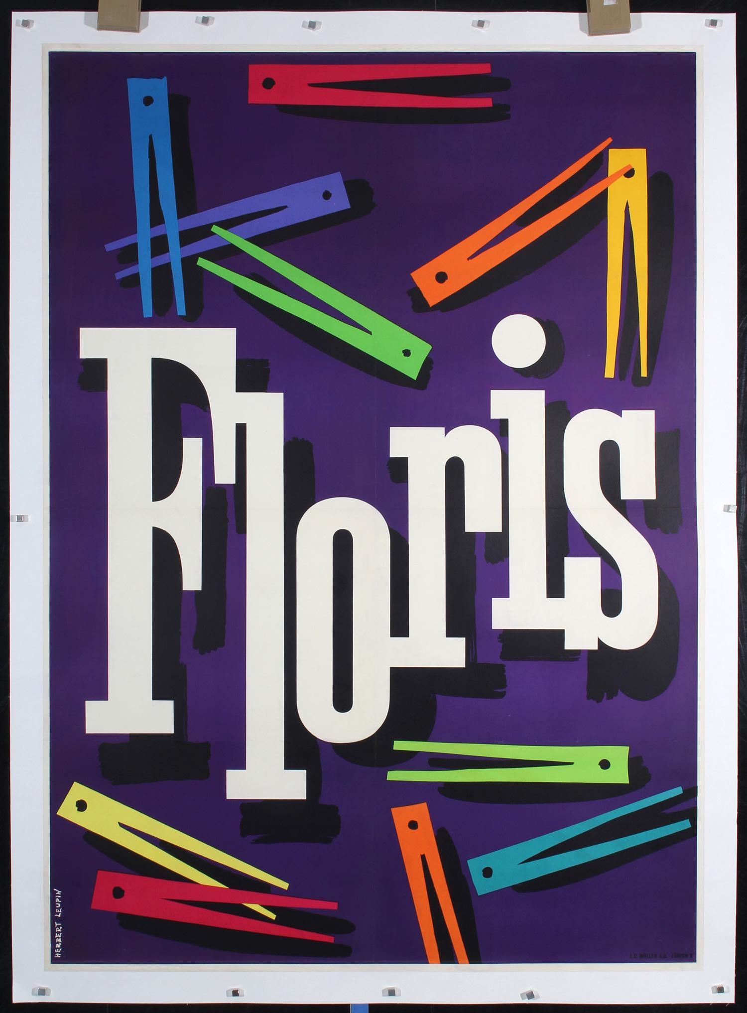 Original 1940s Herbert Leupin Floris Design Poster: Leupin, Herbert 1916 - 1999 Floris Lithograph 1949 50.3 x 36.2 in. (128 x 92 cm) Printer: A. Trüb, Aarau Condition Details: (B+) was folded, backed on linen, small tears and minor staining at the