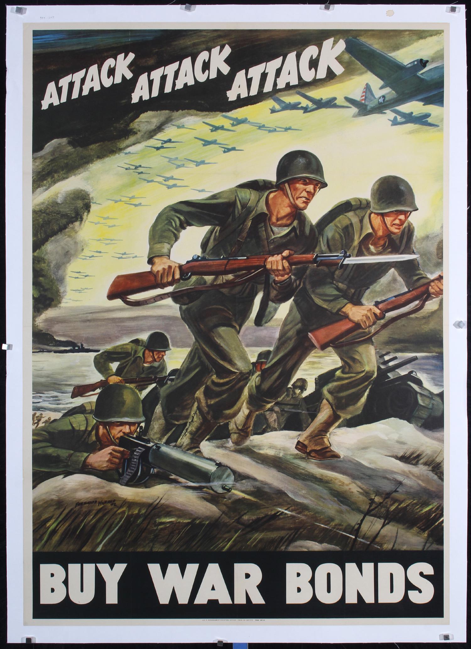 Original American World War II Poster ATTACK ATTACK (1 of 1)