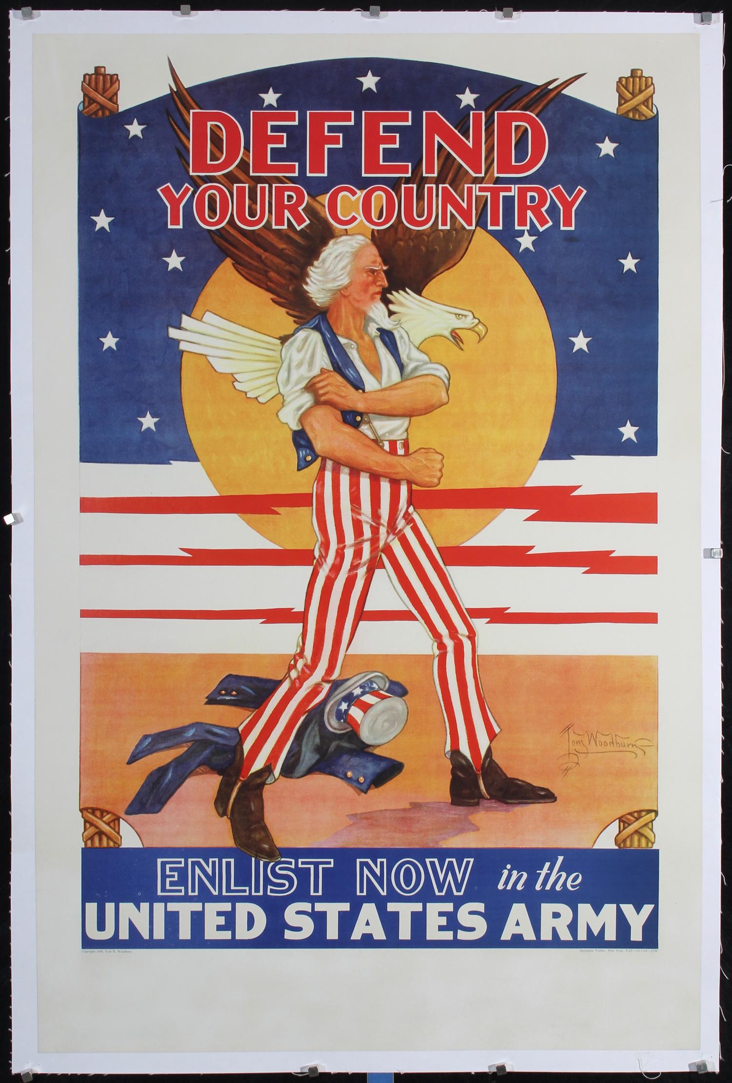 Original 1940 WW II Uncle Sam US Army Poster Defend (1 of 1)