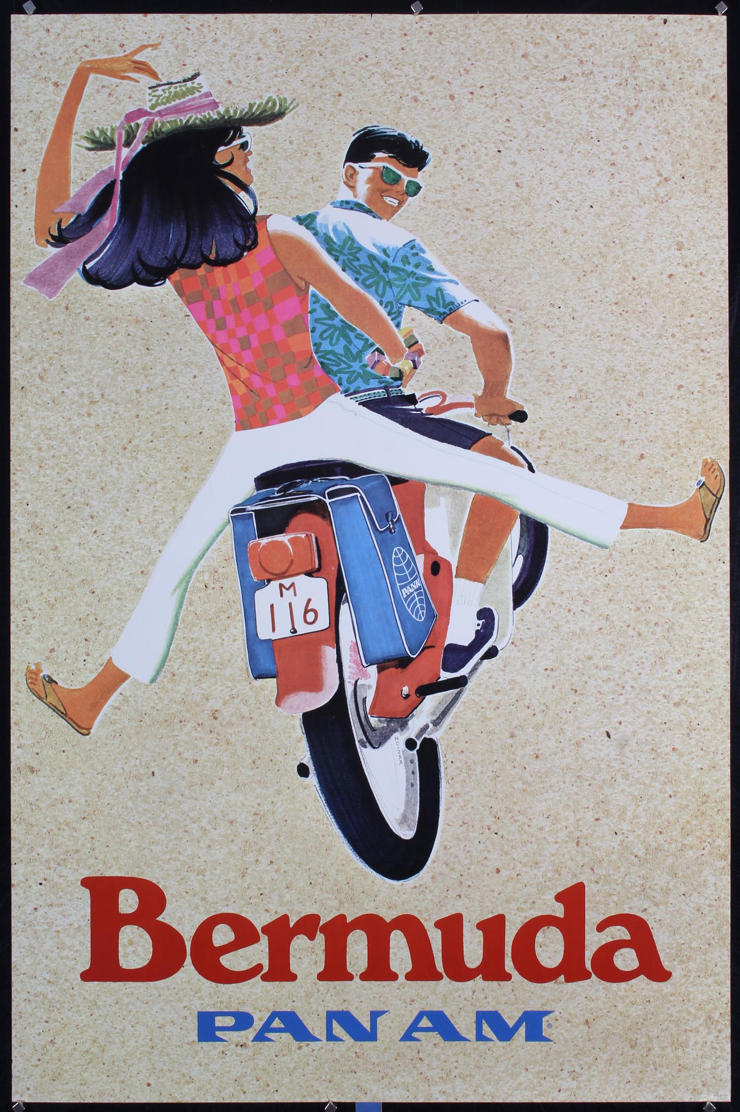 RARE Original 1960s Bermuda Scooter Travel Poster (1 of 2)