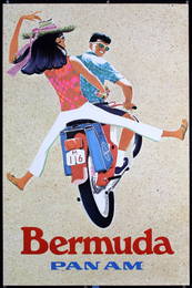 RARE Original 1960s Bermuda Scooter Travel Poster