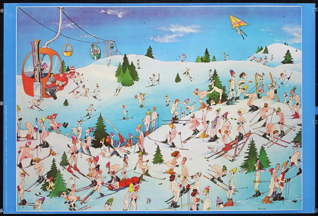 Original 1970s Roger Blachon Nudist Ski Resort Poster (1 of 1)
